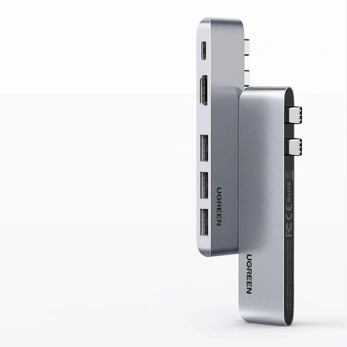 Kup Hub UGREEN 2xUSB-C - USB-C PD (Thunderbolt 3, 100W, 4K@60 Hz, 10 Gbps)/HDMI 4K@30 Hz/3xUSB 3.0 für Apple MacBook Pro/Air grau - UGR1406 - {ean13} - Sklep Home Screen