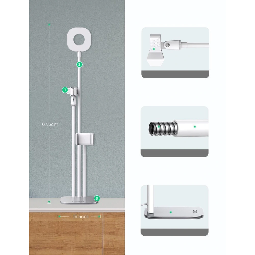Statyw UGREEN do selfie lampa pierścieniowa LED ring biały