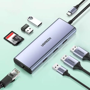Kup Hub UGREEN CM490 9w1 USB-C - 2xUSB 3.2 Gen 1/USB 2.0/2xHDMI 4K 60Hz/SD-, TF-Kartenleser/USB-C PD 100W/Ethernet RJ45 grau - UGR1409 - {ean13} - Sklep Home Screen