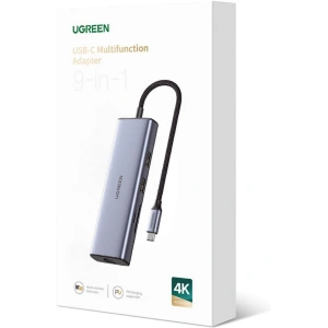 Kup Hub UGREEN CM490 9w1 USB-C - 2xUSB 3.2 Gen 1/USB 2.0/2xHDMI 4K 60Hz/ cititor de carduri SD, TF/USB-C PD 100W/Ethernet RJ45 gri - UGR1409 - {ean13} - Sklep Home Screen
