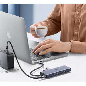 Kup Hub UGREEN CM490 9w1 USB-C - 2xUSB 3.2 Gen 1/USB 2.0/2xHDMI 4K 60Hz/ cititor de carduri SD, TF/USB-C PD 100W/Ethernet RJ45 gri - UGR1409 - {ean13} - Sklep Home Screen