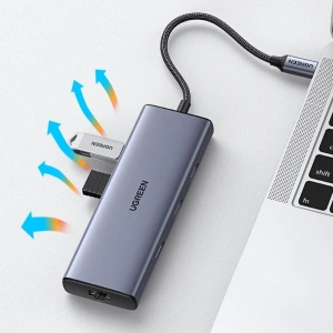 Kup Hub UGREEN CM490 9w1 USB-C - 2xUSB 3.2 Gen 1/USB 2.0/2xHDMI 4K 60Hz/SD-, TF-Kartenleser/USB-C PD 100W/Ethernet RJ45 grau - UGR1409 - {ean13} - Sklep Home Screen