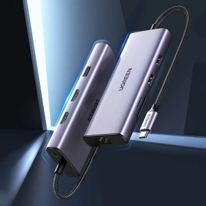 Kup Hub UGREEN CM490 9w1 USB-C - 2xUSB 3.2 Gen 1/USB 2.0/2xHDMI 4K 60Hz/SD-, TF-Kartenleser/USB-C PD 100W/Ethernet RJ45 grau - UGR1409 - {ean13} - Sklep Home Screen