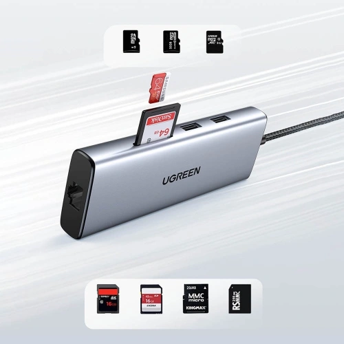 Kup Hub UGREEN CM490 9v1 USB-C - 2xUSB 3.2 Gen 1/USB 2.0/2xHDMI 4K 60Hz/čtečka karet SD, TF/USB-C PD 100W/Ethernet RJ45 šedý - UGR1409 - {ean13} - Sklep Home Screen