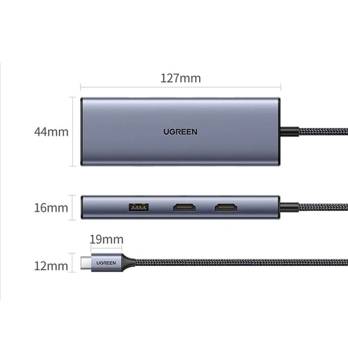 Kup Hub UGREEN CM490 9w1 USB-C - 2xUSB 3.2 Gen 1/USB 2.0/2xHDMI 4K 60Hz/SD-, TF-Kartenleser/USB-C PD 100W/Ethernet RJ45 grau - UGR1409 - {ean13} - Sklep Home Screen