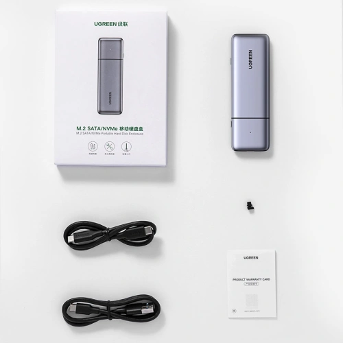 Kup UGREEN CM389 SSD-Gehäuse M.2 NVMe/SATA USB 3.2 Gen 2 (10 Gbps) grau + USB/USB-C Kabel 0,5 m + USB-C - USB-C Kabel 0,5 m - UGR1410 - {ean13} - Sklep Home Screen