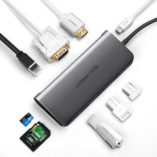 Kup Hub UGREEN CM179 9w1 USB-C - 3x USB 3.2 Gen/HDMI (4K@60Hz)/VGA (Full HD@60Hz)/Ethernet/čtečka karet TF, SD/USB-C PD 100W šedý - UGR1411 - {ean13} - Sklep Home Screen