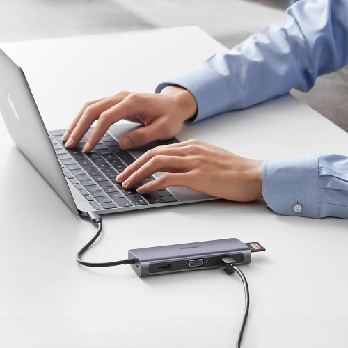 Kup Hub UGREEN CM179 9w1 USB-C - 3x USB 3.2 Gen/HDMI (4K@60Hz)/VGA (Full HD@60Hz)/Ethernet/čtečka karet TF, SD/USB-C PD 100W šedý - UGR1411 - {ean13} - Sklep Home Screen