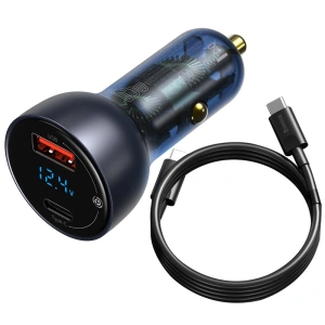 Kup Ładowarka samochodowa Baseus USB/USB-C 65W 5A SCP QC 4.0+ PD 3.0 ekran LCD + kabel USB-C/USB-C szary - BSU3585 - {ean13} - Sklep Home Screen