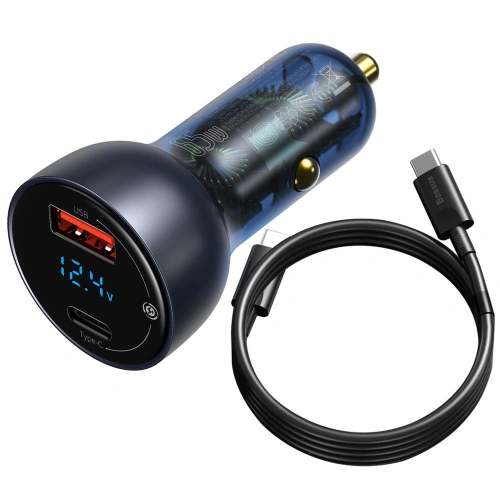 Kup Încărcător auto Baseus USB/USB-C 65W 5A SCP QC 4.0+ PD 3.0 ecran LCD + cablu USB-C/USB-C gri - BSU3585 - {ean13} - Sklep Home Screen