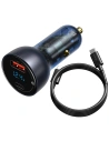 Autonabíječka Baseus USB/USB-C 65W 5A SCP QC 4.0+ PD 3.0 LCD displej + kabel USB-C/USB-C šedý