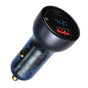 Kup Ładowarka samochodowa Baseus USB/USB-C 65W 5A SCP QC 4.0+ PD 3.0 ekran LCD + kabel USB-C/USB-C szary - BSU3585 - {ean13} - Sklep Home Screen