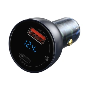 Kup Ładowarka samochodowa Baseus USB/USB-C 65W 5A SCP QC 4.0+ PD 3.0 ekran LCD + kabel USB-C/USB-C szary - BSU3585 - {ean13} - Sklep Home Screen