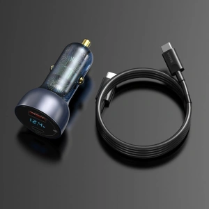 Kup Ładowarka samochodowa Baseus USB/USB-C 65W 5A SCP QC 4.0+ PD 3.0 ekran LCD + kabel USB-C/USB-C szary - BSU3585 - {ean13} - Sklep Home Screen