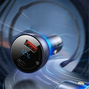 Kup Ładowarka samochodowa Baseus USB/USB-C 65W 5A SCP QC 4.0+ PD 3.0 ekran LCD + kabel USB-C/USB-C szary - BSU3585 - {ean13} - Sklep Home Screen
