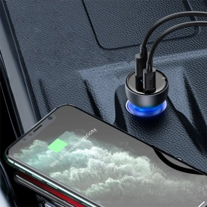 Kup Ładowarka samochodowa Baseus USB/USB-C 65W 5A SCP QC 4.0+ PD 3.0 ekran LCD + kabel USB-C/USB-C szary - BSU3585 - {ean13} - Sklep Home Screen