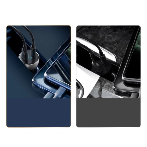 Kup Încărcător auto Baseus USB/USB-C 65W 5A SCP QC 4.0+ PD 3.0 ecran LCD + cablu USB-C/USB-C gri - BSU3585 - {ean13} - Sklep Home Screen