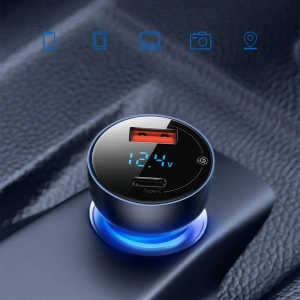 Kup Ładowarka samochodowa Baseus USB/USB-C 65W 5A SCP QC 4.0+ PD 3.0 ekran LCD + kabel USB-C/USB-C szary - BSU3585 - {ean13} - Sklep Home Screen