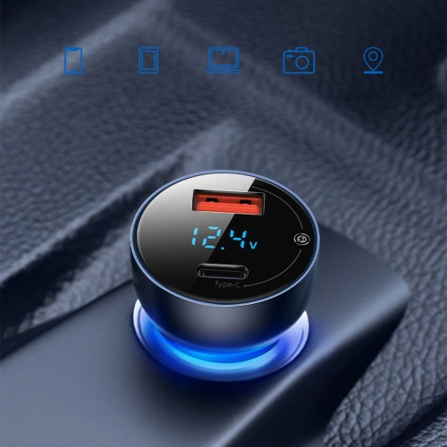 Kup Încărcător auto Baseus USB/USB-C 65W 5A SCP QC 4.0+ PD 3.0 ecran LCD + cablu USB-C/USB-C gri - BSU3585 - {ean13} - Sklep Home Screen