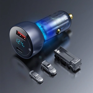 Kup Ładowarka samochodowa Baseus USB/USB-C 65W 5A SCP QC 4.0+ PD 3.0 ekran LCD + kabel USB-C/USB-C szary - BSU3585 - {ean13} - Sklep Home Screen