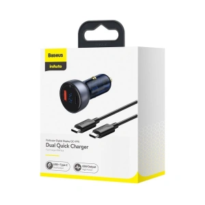 Kup Ładowarka samochodowa Baseus USB/USB-C 65W 5A SCP QC 4.0+ PD 3.0 ekran LCD + kabel USB-C/USB-C szary - BSU3585 - {ean13} - Sklep Home Screen