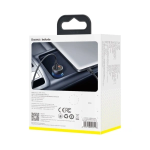 Kup Ładowarka samochodowa Baseus USB/USB-C 65W 5A SCP QC 4.0+ PD 3.0 ekran LCD + kabel USB-C/USB-C szary - BSU3585 - {ean13} - Sklep Home Screen