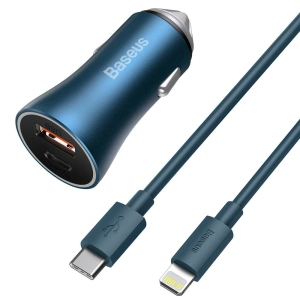 Kup Ładowarka samochodowa Baseus Golden Contactor Pro USB-C/USB 40W PD 3.0 QC 4.0+ SCP FCP AFC + kabel USB-C/Lightning niebieski - BSU3587 - {ean13} - Sklep Home Screen