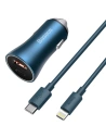 Autonabíječka Baseus Golden Contactor Pro USB-C/USB 40W PD 3.0 QC 4.0+ SCP FCP AFC + kabel USB-C/Lightning modrý