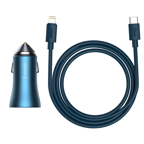 Kup Încărcător auto Baseus Golden Contactor Pro USB-C/USB 40W PD 3.0 QC 4.0+ SCP FCP AFC + cablu USB-C/Lightning albastru - BSU3587 - {ean13} - Sklep Home Screen