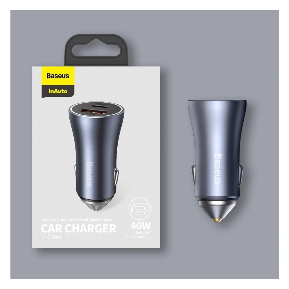 Ładowarka samochodowa Baseus Golden Contactor Pro USB-C/USB 40W PD 3.0 QC 4.0+ SCP FCP AFC + kabel USB-C/Lightning niebieski