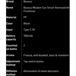 Kup Odorizant auto Baseus + 2 refiluri (Frezia + Clopoțel) + cablu USB-C 1m negru - BSU3589 - {ean13} - Sklep Home Screen