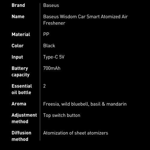 Kup Odorizant auto Baseus + 2 refiluri (Frezia + Clopoțel) + cablu USB-C 1m negru - BSU3589 - {ean13} - Sklep Home Screen
