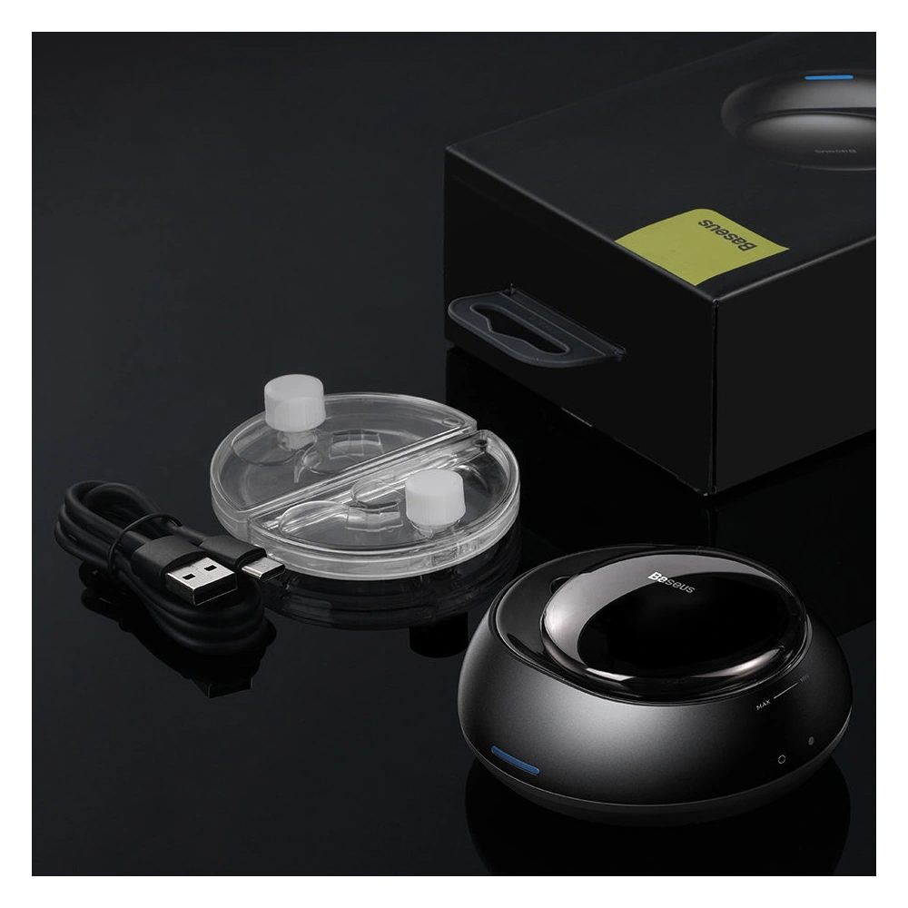 Samochodowy odświeżacz powietrza Baseus + 2 wkłady (Frezja + Bazylia z mandarynką) + kabel USB-C 1m czarny