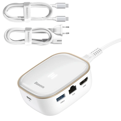Buy Baseus multifunctional USB Type C HUB, memory card reader, external network card (USB 3.0, RJ45, HDMI, SD, micro SD) Power Delivery 60 W white - BSU3591 - {ean13} - Home Screen Store Europe