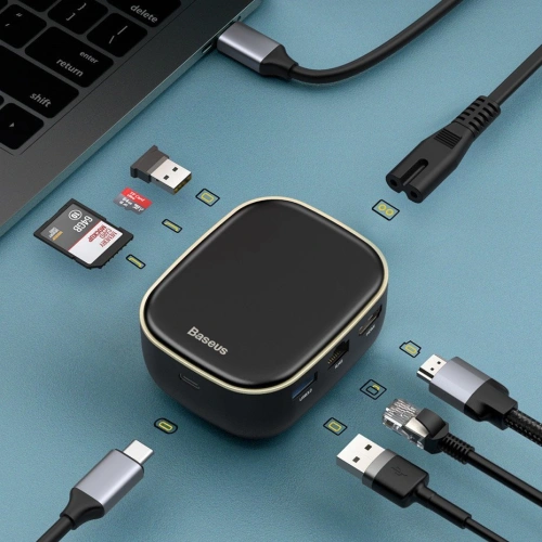 Kup Hub Baseus 6in1 USB-C/Kartenleser/externe Netzwerkkarte/USB 3.0/RJ45/HDMI/SD/micro SD PD 60W weiß - BSU3591 - {ean13} - Sklep Home Screen