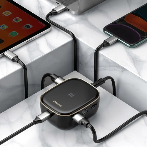 Kup Hub Baseus 6in1 USB-C/Kartenleser/externe Netzwerkkarte/USB 3.0/RJ45/HDMI/SD/micro SD PD 60W weiß - BSU3591 - {ean13} - Sklep Home Screen