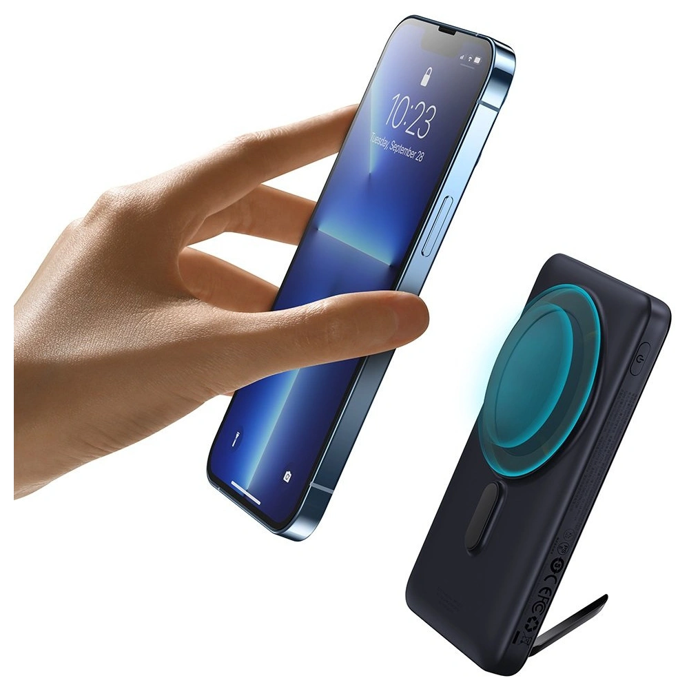 Powerbank Baseus Magnetic Bracket Wireless Charge MagSafe 10000mAh 20W granatowy + kabel USB-C Baseus Xiaobai Series 60W 0,5m