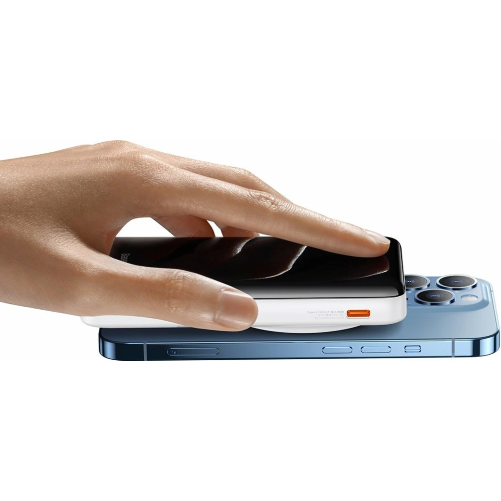 Powerbank Baseus Magnetic Bracket Wireless Charge MagSafe 10000mAh 20W biały + kabel USB-C Baseus Xiaobai Series 60W 0,5m