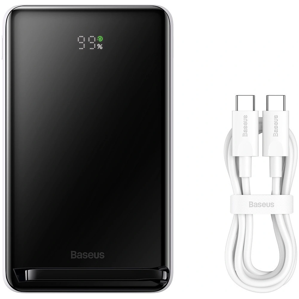 Powerbank Baseus Magnetic Bracket Wireless Charge MagSafe 10000mAh 20W biały + kabel USB-C Baseus Xiaobai Series 60W 0,5m