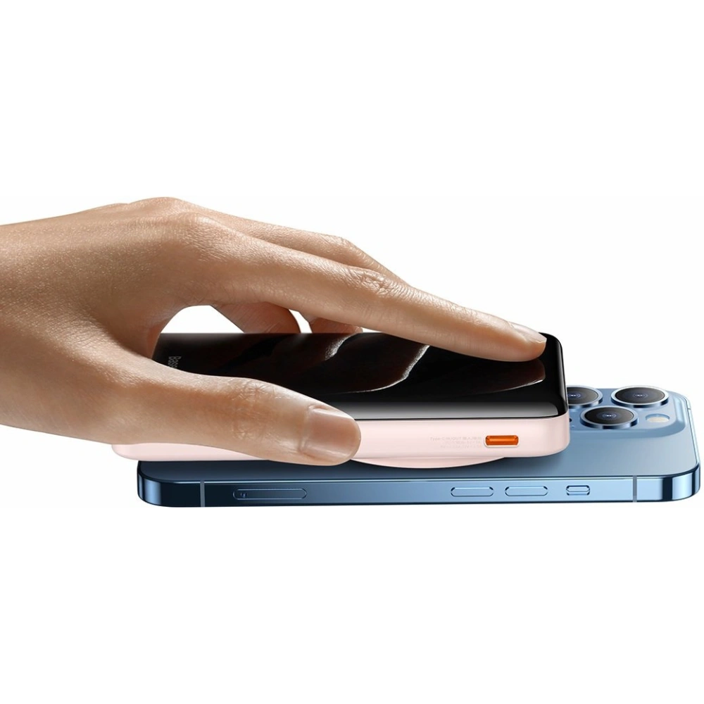 Powerbank Baseus Magnetic Bracket Wireless Charge MagSafe 10000mAh 20W różowy + kabel USB-C Baseus Xiaobai Series 60W 0,5m