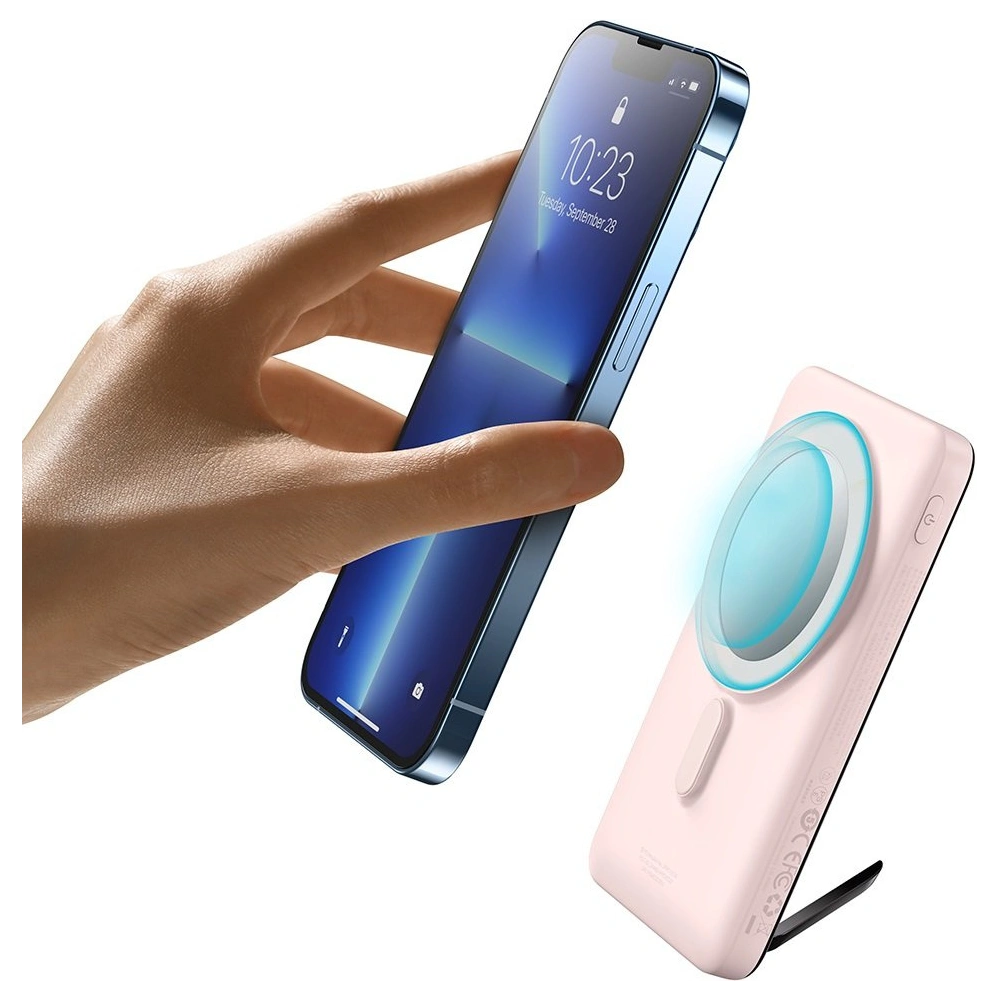 Powerbank Baseus Magnetic Bracket Wireless Charge MagSafe 10000mAh 20W różowy + kabel USB-C Baseus Xiaobai Series 60W 0,5m