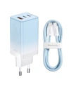 GaN hálózati töltő Baseus 2xUSB-C/USB 65W QC PD kék + 100W 1m USB-C kábel kék