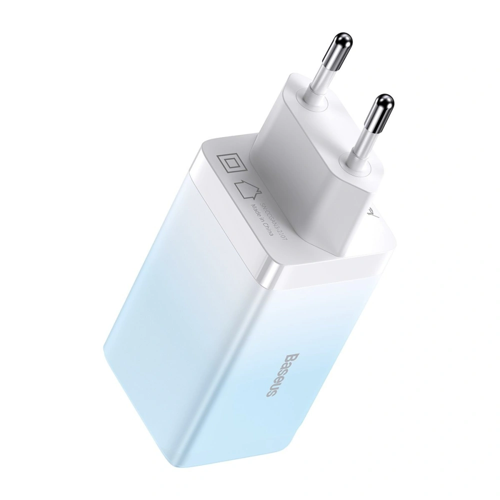 Ładowarka sieciowa GaN Baseus 2xUSB-C/USB 65W QC PD niebieski + kabel USB-C 100W 1m niebieski