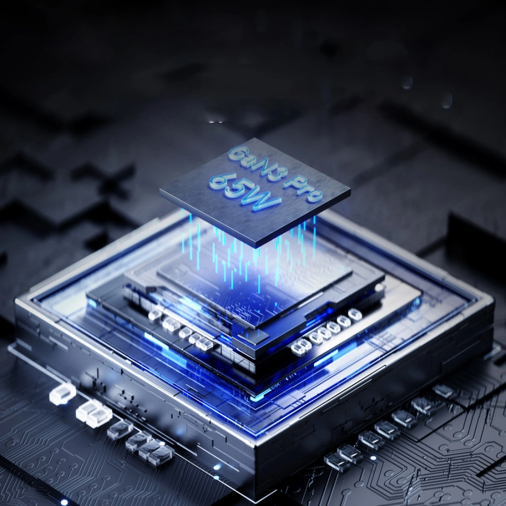 Ładowarka sieciowa GaN Baseus 2xUSB-C/USB 65W QC PD niebieski + kabel USB-C 100W 1m niebieski