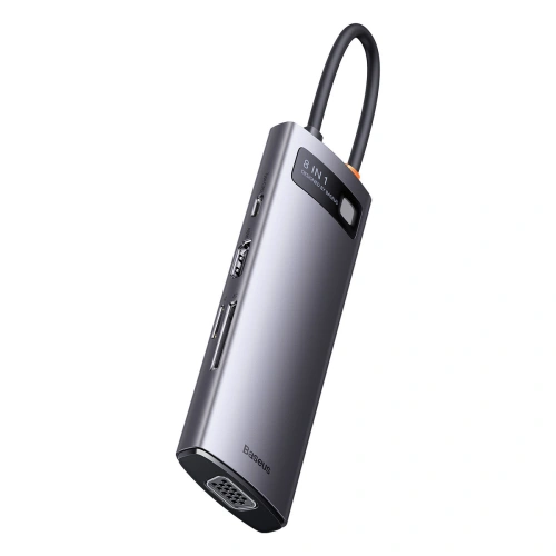 Buy Baseus Metal Gleam Series 8in1 HUB Docking Station USB-C - HDMI/3x USB 3.2 Gen.1/Power Delivery/SD card reader/TF card reader/VGA gray - BSU3599 - {ean13} - Home Screen Store Europe