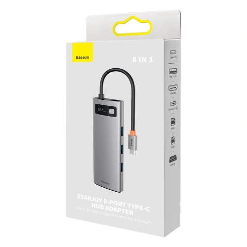 Kup Hub Baseus Metal Gleam Series 8in1 USB-C - HDMI/3xUSB 3.2 Gen. 1/Power Delivery/SD-Kartenleser/TF-Kartenleser/VGA grau - BSU3599 - {ean13} - Sklep Home Screen