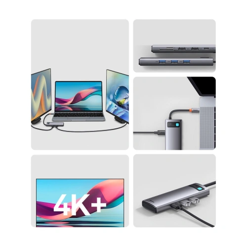 Buy Baseus Metal Gleam Series 8in1 HUB Docking Station USB-C - HDMI/3x USB 3.2 Gen.1/Power Delivery/SD card reader/TF card reader/VGA gray - BSU3599 - {ean13} - Home Screen Store Europe