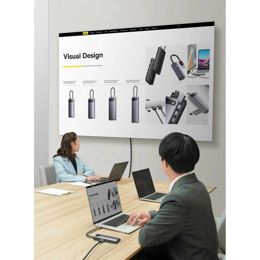 Hub Baseus Metal Gleam Series 8in1 USB-C - HDMI/3xUSB 3.2 Gen. 1/Power Delivery/czytnik kart SD/czytnik kart TF/VGA szary