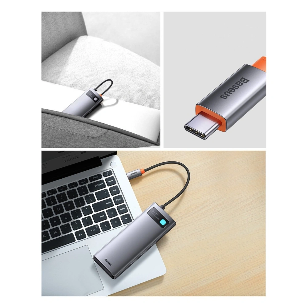 Hub Baseus Metal Gleam Series 8in1 USB-C - HDMI/3xUSB 3.2 Gen. 1/Power Delivery/czytnik kart SD/czytnik kart TF/VGA szary