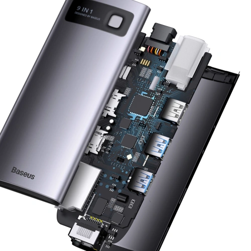 Kup Hub Baseus Metal Gleam Series 9in1 USB-C - 2xHDMI/2xUSB 3.2 Gen. 1/USB 2.0/Power Delivery/SD-Kartenleser/TF-Kartenleser/RJ-45 grau - BSU3600 - {ean13} - Sklep Home Screen